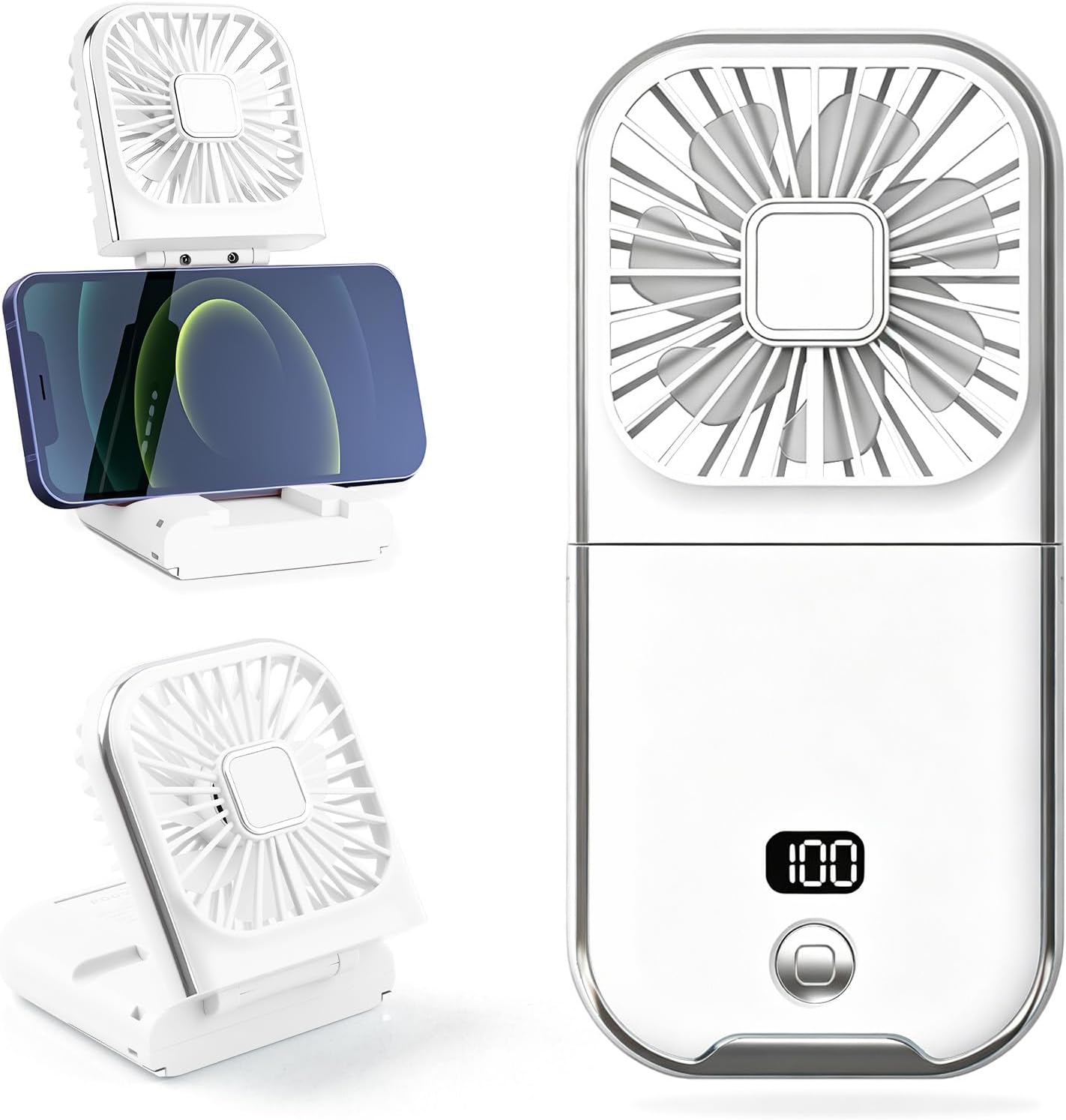 Mini-ventilator – Leise, 4 Geschwindigkeitsstufen, Mit 3000-mah-akku Und Digitalanzeige, Für Büro Und Zuhause – Weiß