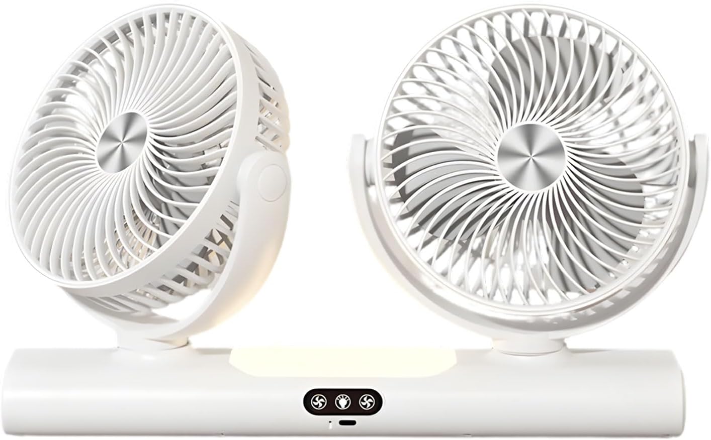 Usb-tischventilator Mit Zwei Ventilatorköpfen – Leise, 3 Geschwindigkeitsstufen Und 360°-drehung – Für Zuhause Und Büro – Weiß