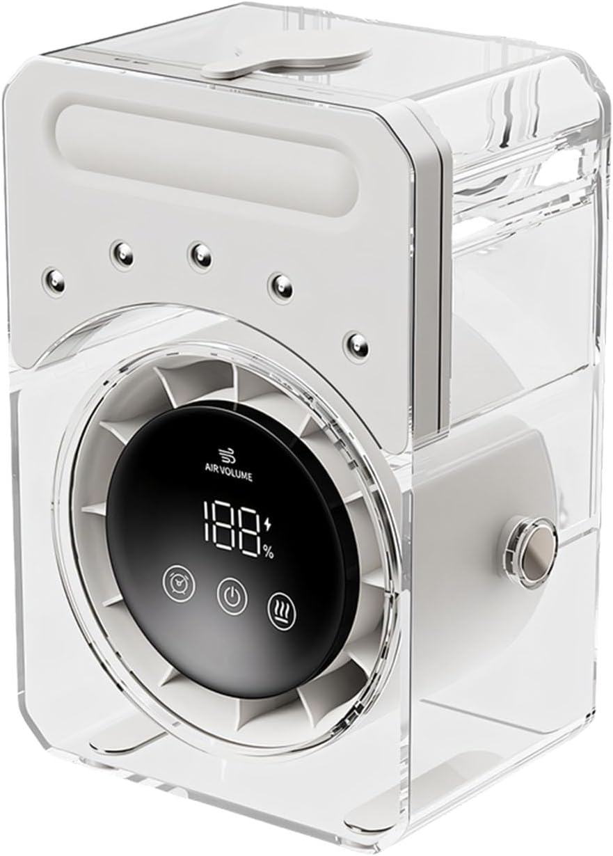 Kompakter 3-in-1-ventilator, Weiß, Mit 5 Einstellbaren Feuchtigkeitsstufen Und 100 Variablen Luftstromgeschwindigkeiten. Leiser Betrieb, Für Den Heimgebrauch Konzipiert.