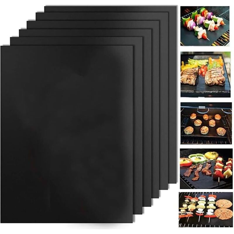 6 Stück/packung, 50 X 40 Cm, Wiederverwendbare Antihaft-grillmatten Aus Teflonfaser, Tragbar, Leicht Zu Reinigen, Ideal Für Picknicks, Braten Und Grillen Im Freien, Schwarz