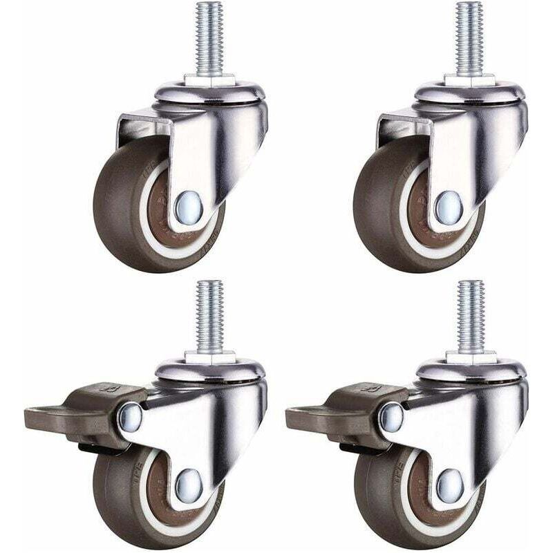 38-mm-lenkrolle Aus Weichem Gummi, 22 Kg Tragkraft, M8-gewindebolzen, Set Mit 4 Rollen Mit Und Ohne Bremsen