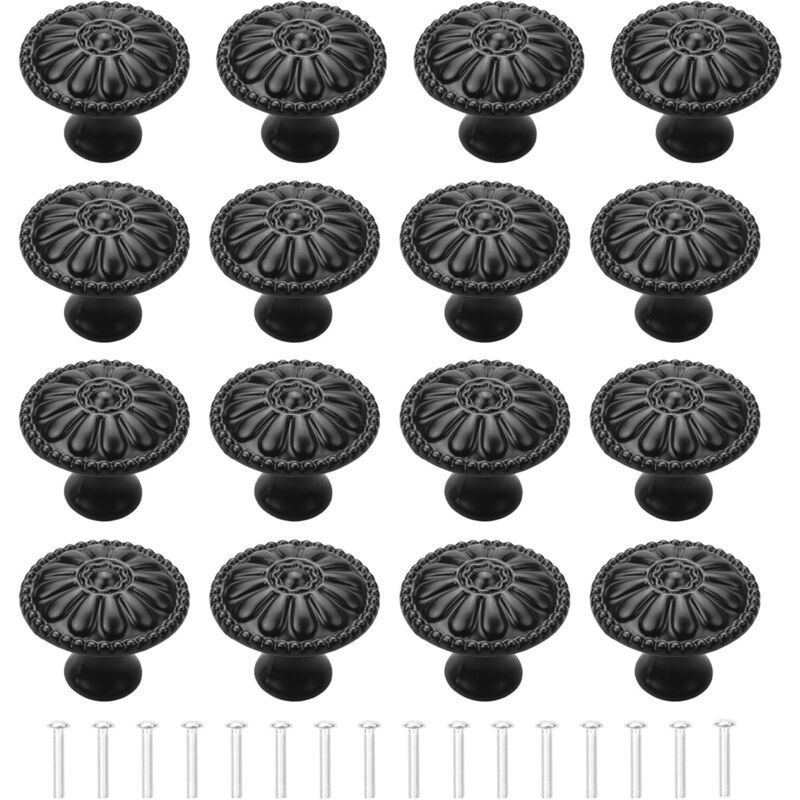 16-teiliges Set Mattschwarzer Möbelknöpfe, Aluminiumlegierung Und Edelstahl, Korrosionsbeständig, Inklusive Schrauben Für Einfache Montage
