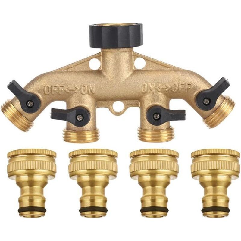 4-wege-schlauchverteiler Aus Massivem Messing Mit Auslaufsicherem Kugelventil, 1/2"-ausgängen Für 4 Schläuche Und 4-fach Einstellbarer Durchflussrate.