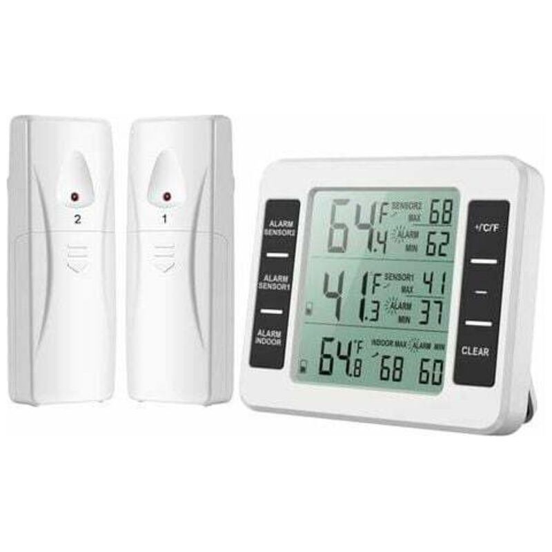 Kabelloses Kühlschrankthermometer Mit 2 Sensoren, Max/min-alarm, Messbereich -40 °c Bis 60 °c, Großem Lcd-display, Einfache Installation