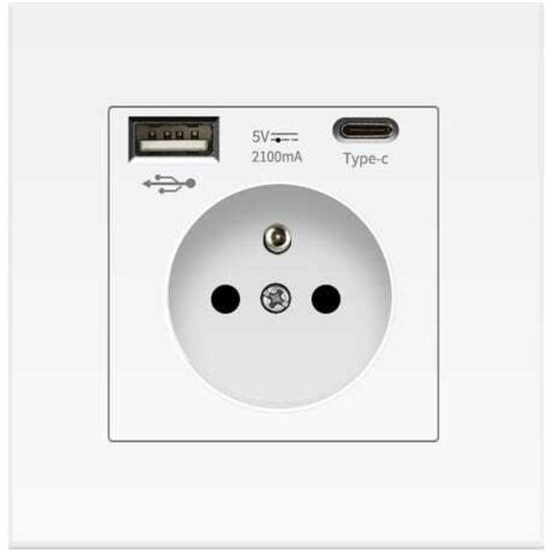 Wandsteckdose Mit Usb- Und Typ-c-anschluss, Pc, 2,1 A, 16 A Stromstärke, 250 V, 86 Mm, Weiß