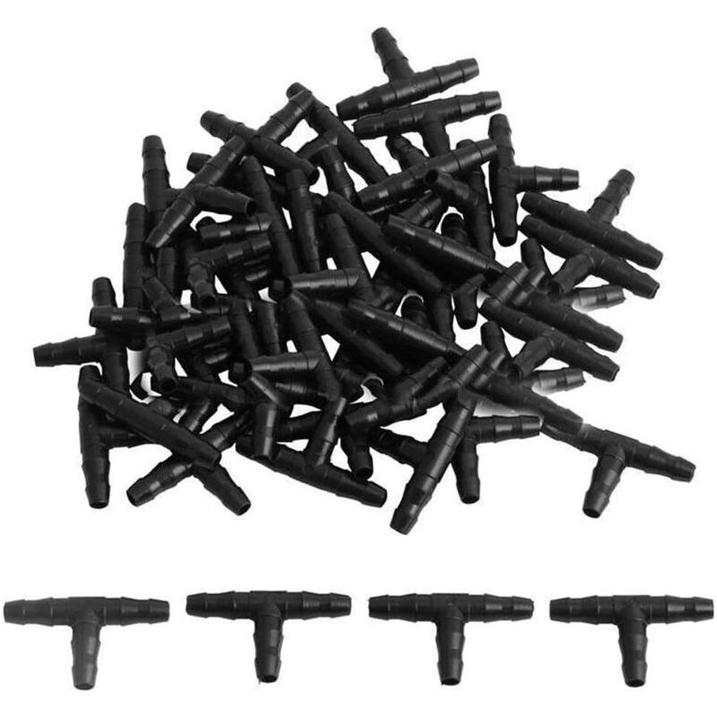 – Packung Mit 100 T-stücken Für 4/7-mm-schläuche – Pvc-verbinder Für Tropfbewässerung – Mikro-sprühdüsen