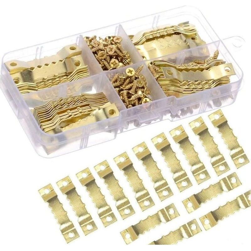 Goldfarbene Bilder- Und Rahmenhaken Aus Metall, 100er-packung, Maße 45 X 7 Mm, Inklusive 10-mm-schrauben Zur Sicheren Befestigung – 100 Stück
