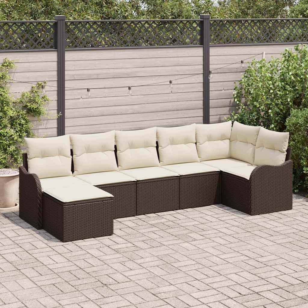 Vidaxl Ensemble De Canapé De Jardin 7 Pcs Marron Et Blanc Poly Rotin