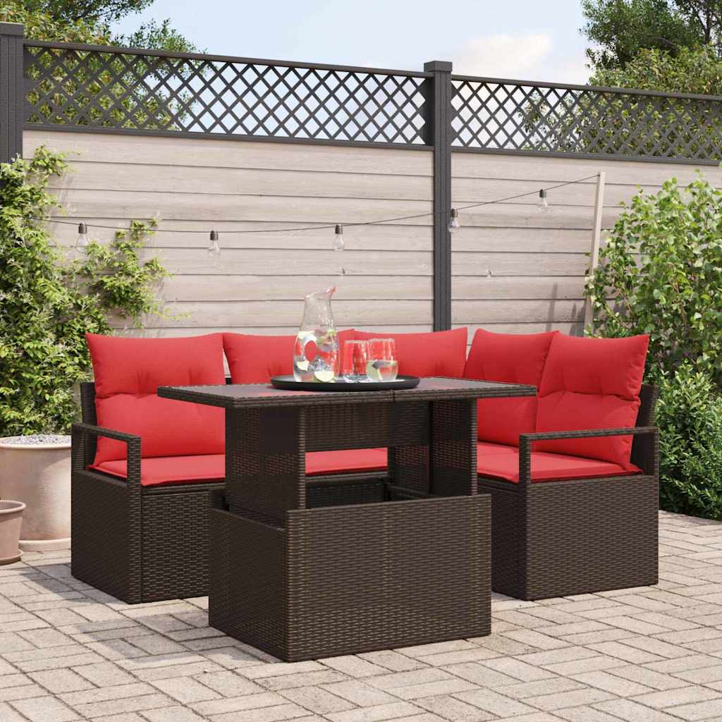 Vidaxl Gartensofa-set Mit Speicher 5 Pcs Braun Und Rot Poly-rattan