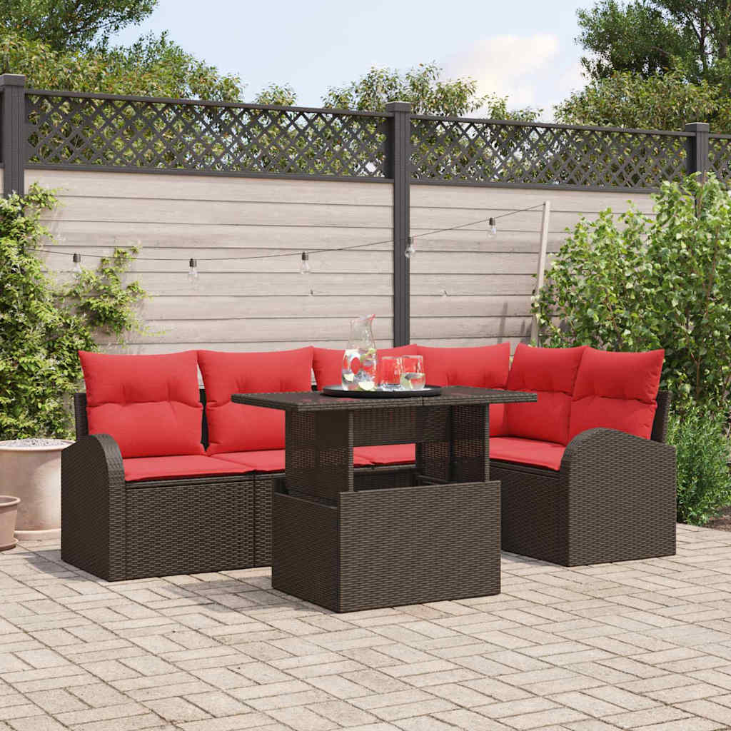 Vidaxl Garten-sofa-set Mit Kissen 6 Pcs Braun Und Rot Poly-rattan
