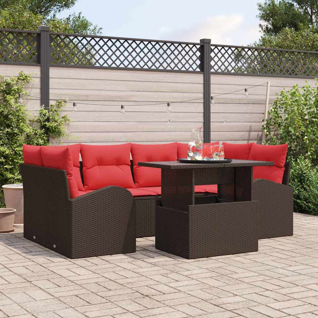 Vidaxl Gartensofa-set Mit Kissen Mit Speicher 7 Pcs Braun Und Rot