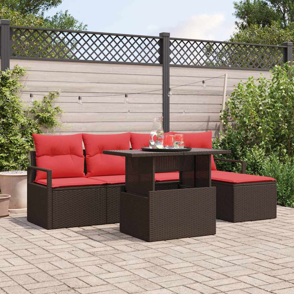 Vidaxl Gartensofa-set Mit Speicher 6 Pcs Braun Und Rot Poly-rattan