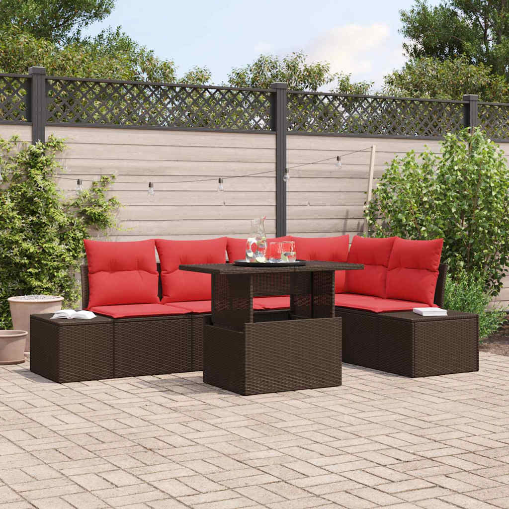 Vidaxl Garten-sofa-set Mit Kissen Mit Speicher 6 Pcs Braun Und Rot