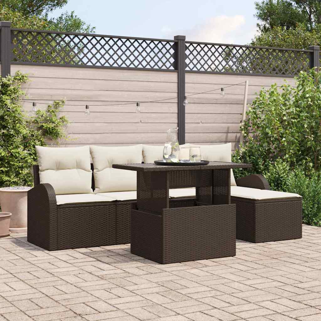 Vidaxl Garten-sofa-set Mit Kissen 6 Pcs Braun Poly-rattan