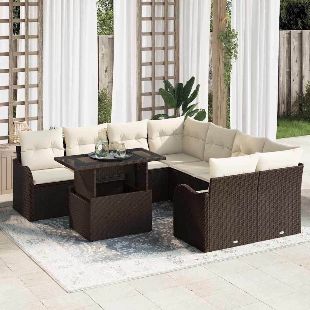 Vidaxl Gartensofa-set Mit Kissen Mit Kissen 9 Pcs Braun Polyrattan