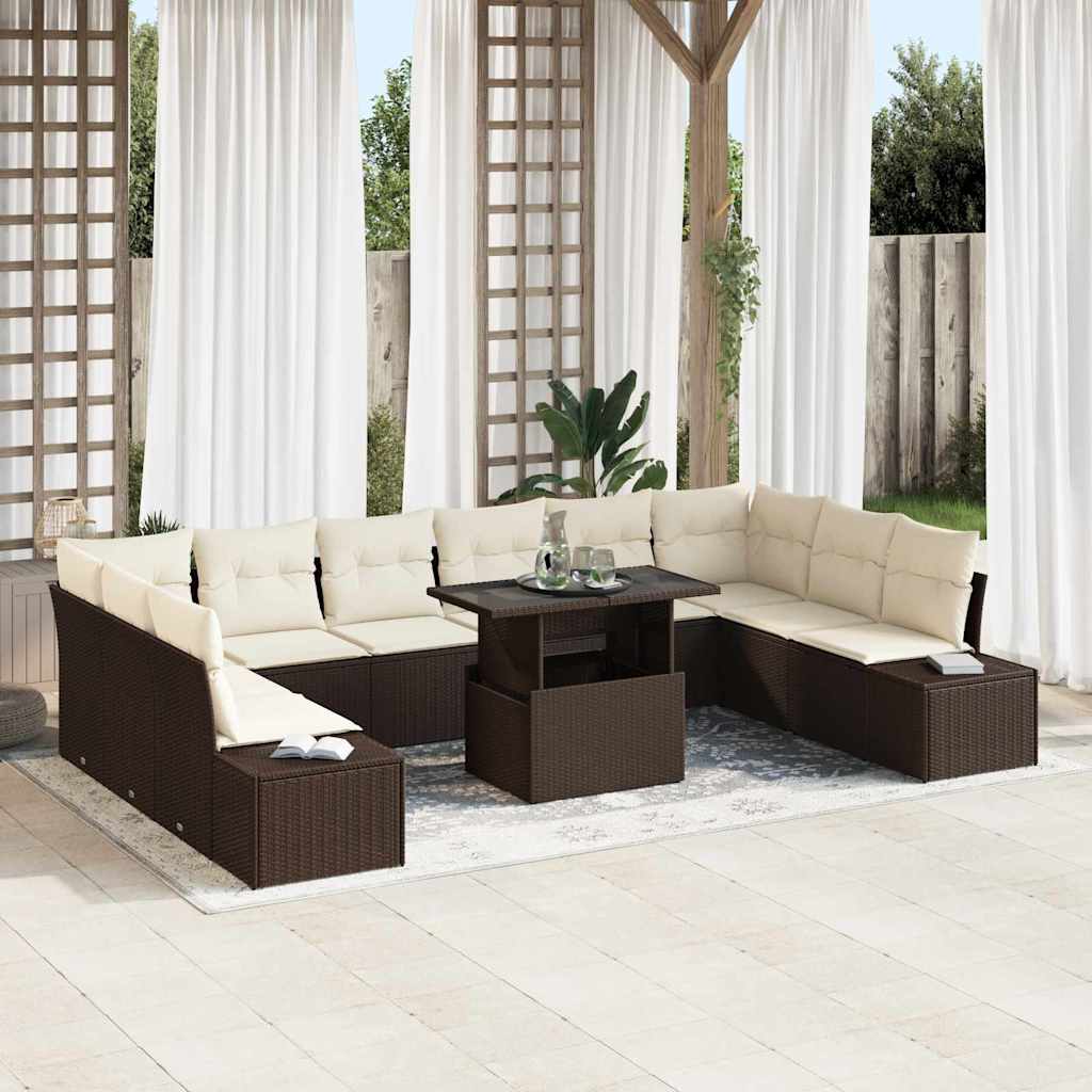 Vidaxl Garten-sofa-set Mit Speicher 11 Pcs Braun Poly Rattan