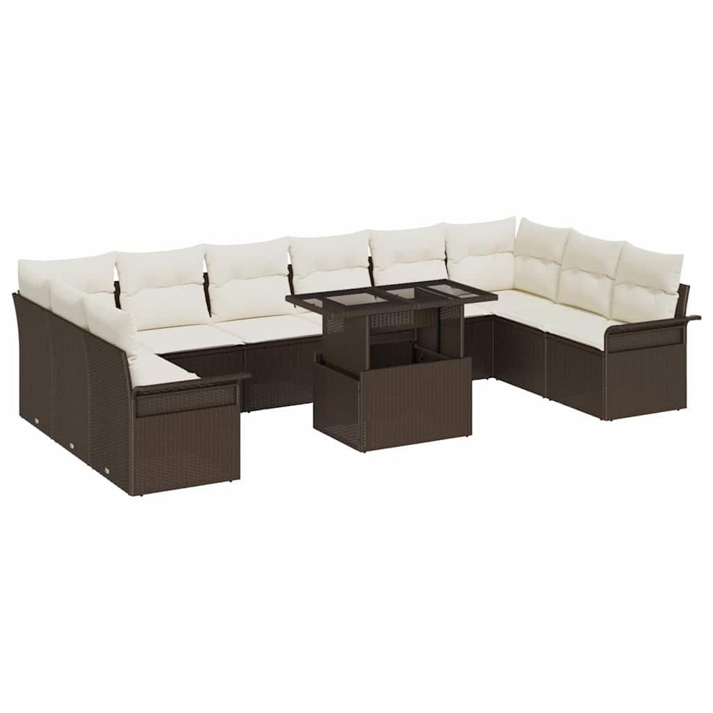 Vidaxl Gartensofa-set Mit Kissen Mit Kissen 11 Pcs Braun Poly Rattan
