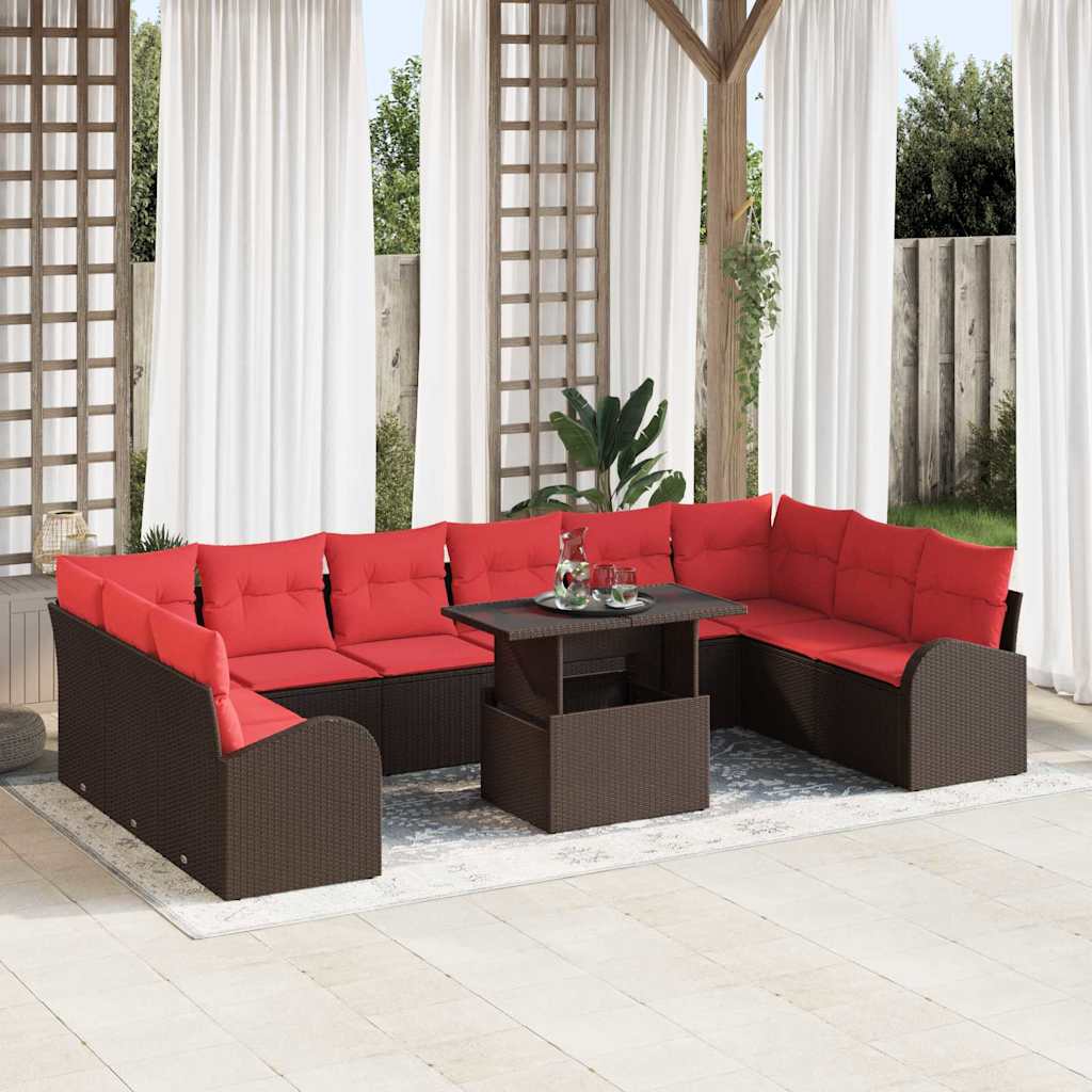 Vidaxl Gartensofa-set Mit Speicher Mit Kissen 11 Pcs Braun Poly-rattan