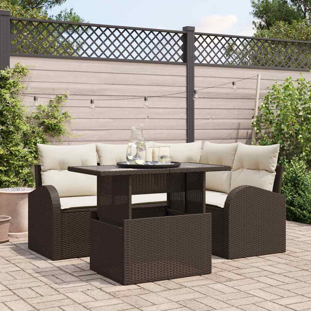 Vidaxl Garten-sofa-set Mit Kissen 5 Pcs Braun Poly Rattan