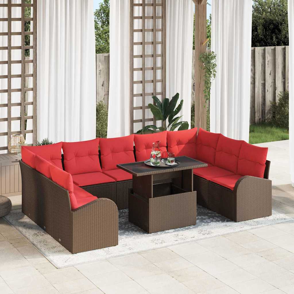 Vidaxl Gartensofa-set Mit Speicher Mit Kissen 10 Pcs Braun Poly-rattan