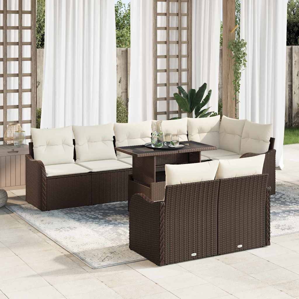 Vidaxl Lounge-set Mit Kissen 9 Pcs Braun Poly Rattan