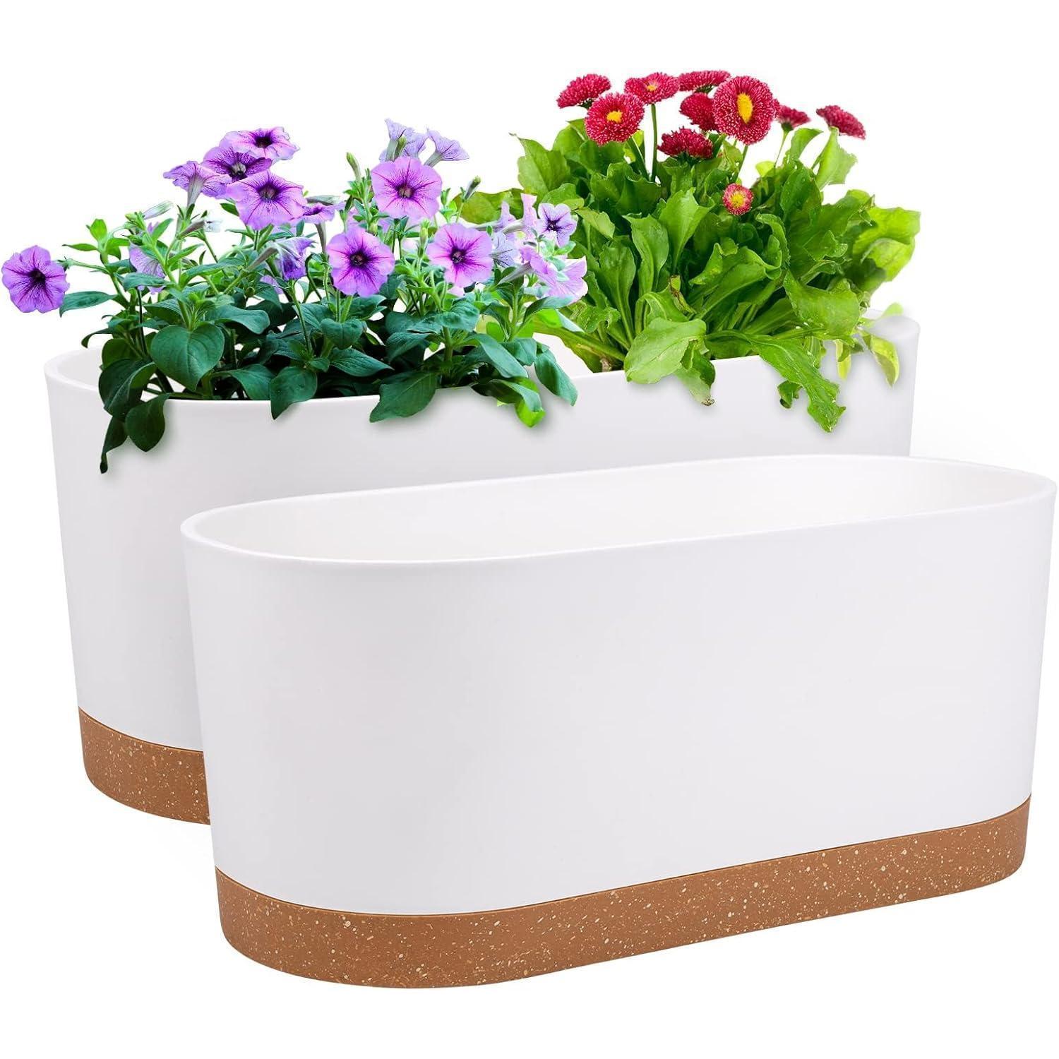 Fensterboxen 2er 40x17,8cm Selbstbewässernd Pflanzgefäße Weiß 40.6cm
