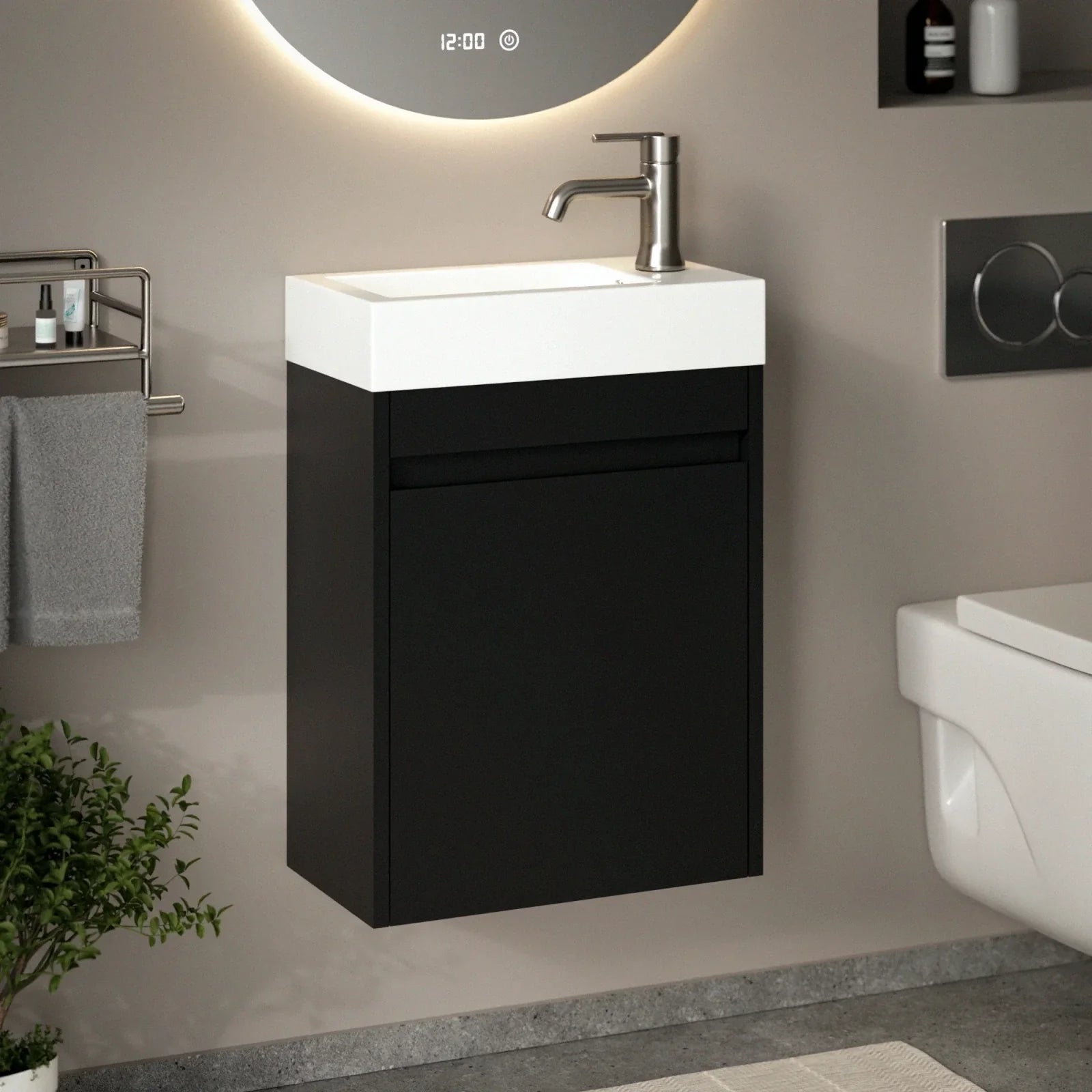 Gäste-wc-möbel Vivo – 40 Cm – Schwarz - Weißes Waschbecken -