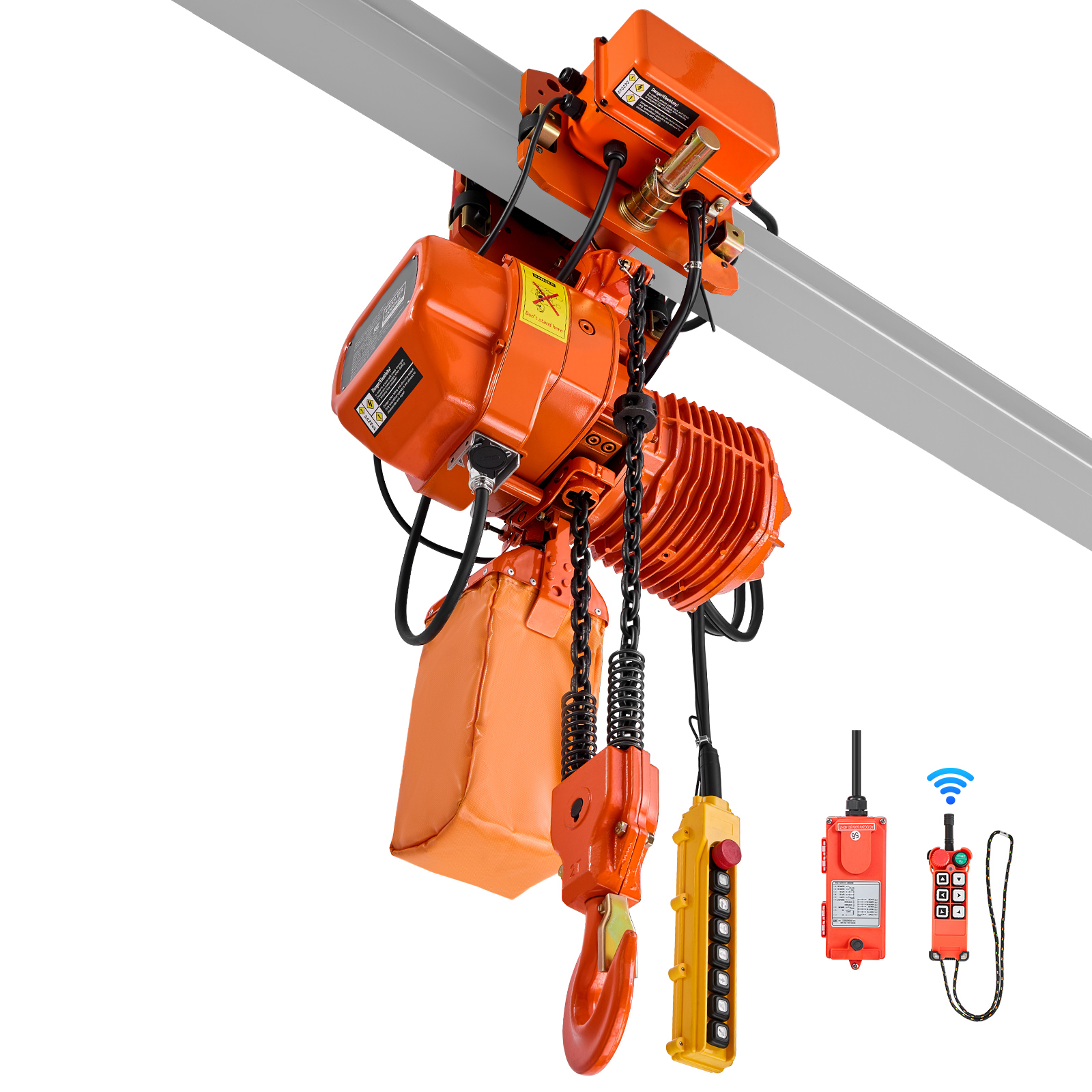 Mophorn Elektrischer Kettenzug 2000 Kg, 6,1 M Hubhöhe, Dreiphasig, Mit 100 M Funk- Und 4,8 M Kabelfernbedienung, G100-doppelkette, Notstopp, Geeignet Für Fabriken, Lagerhallen Und Garagen