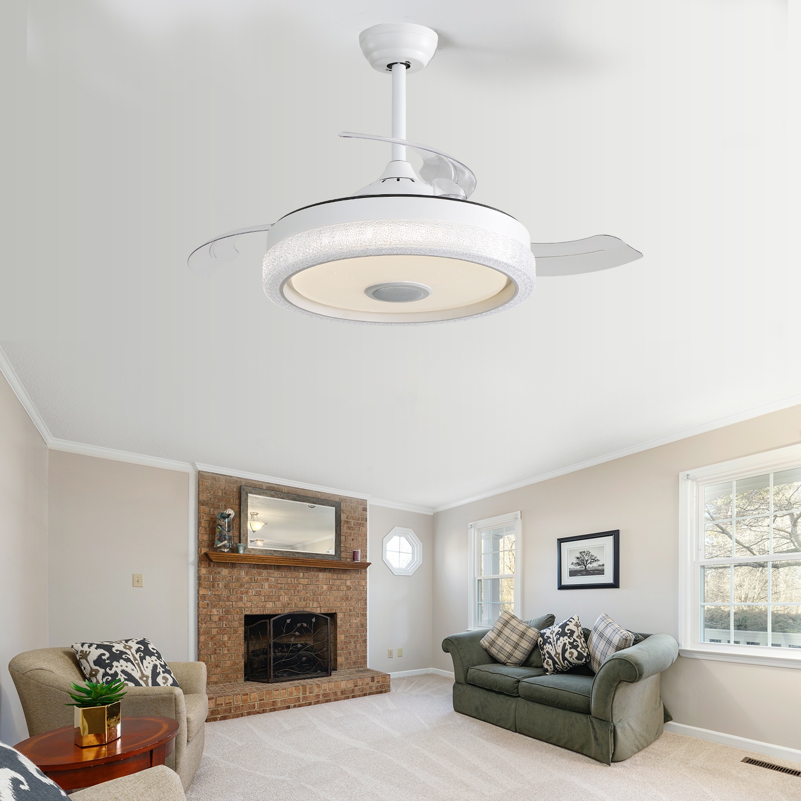 Deckenventilator Mit Led, 106 Cm, Smarter Deckenventilator Mit Bluetooth-lautsprecher Und App-steuerung, Leise, 3 Flügel, 32 W, Rgb, Weiß