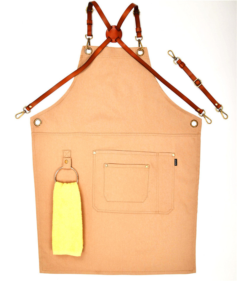 Unisex-schürze Aus Kunstleder Mit Lederriemen, Grillschürze Mit Kreuztaschen, Khaki