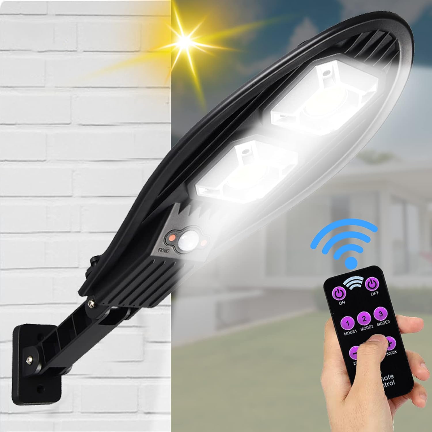 Solarbetriebene Außenstraßenleuchten Mit 60 Leds, Bewegungsmelder, Fernbedienung, 3 Sensormodi, Schutzart Ip65, Wasserdicht, Für Garten, Einfahrt, Hof, Gehweg Und Treppe