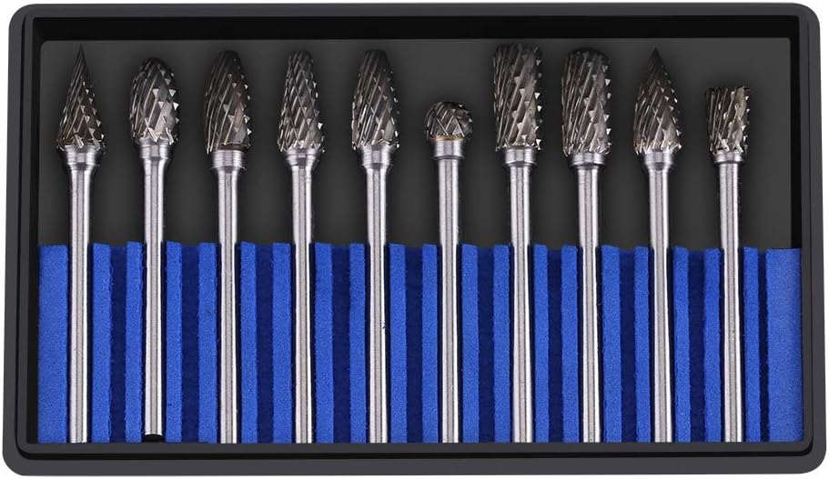 Rotationsfräser-set, 10-teilig, Wolframkarbid-stahl, Rotationsfeile, Schleifkopf, Fräs-, Schneidfeilen, Werkzeuge Mit Aufbewahrungsbox Für Gravuren (doppelschnitt)