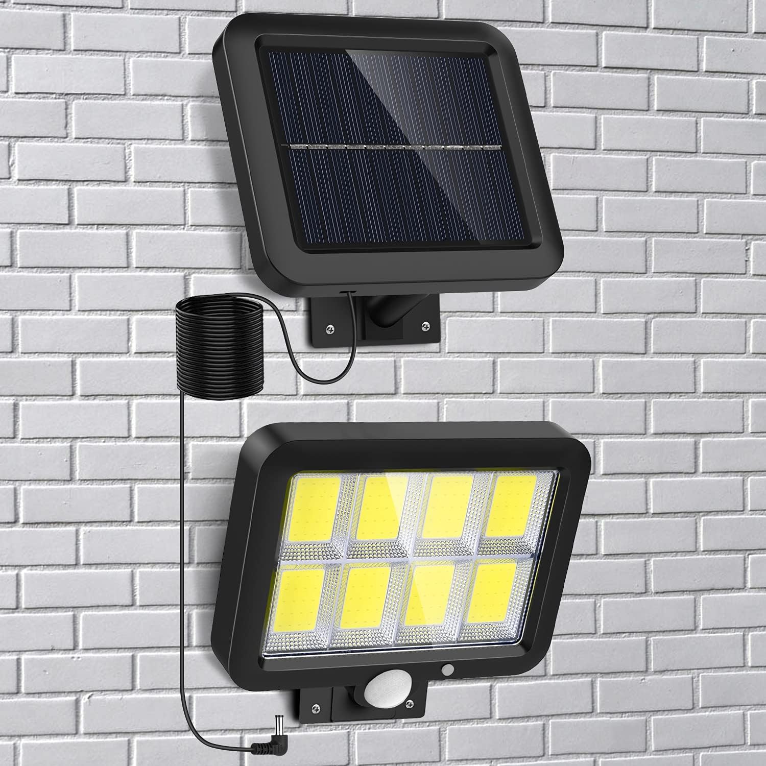 Solarbetriebene Sicherheitsleuchten Für Den Außenbereich, 120 Solar-leds Mit Bewegungsmelder, 3 Solar-spotlight-modi Mit 5 M Kabel, Ip65 Wasserdicht, Solarbetrieben, Für Gartenhaus, Wand, Garage (2er-