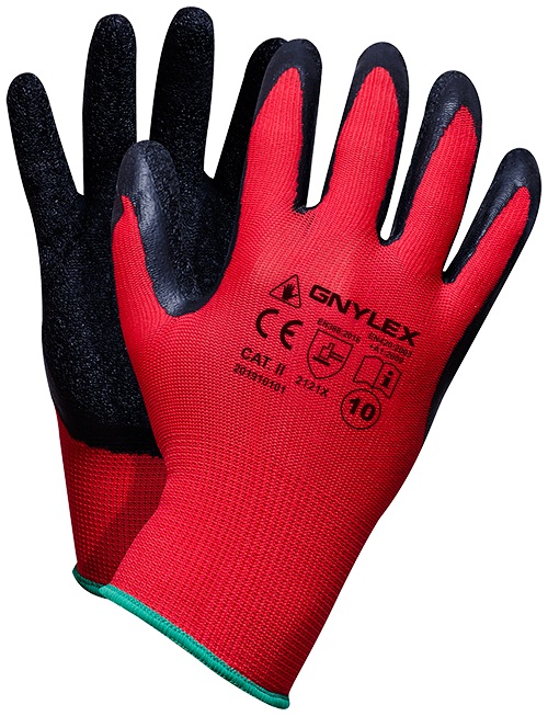 Polyester+latex Gnylex (rtela) Handschuhe Rot-schwarz 9 - 12.0 Par - Rek Gnylex9