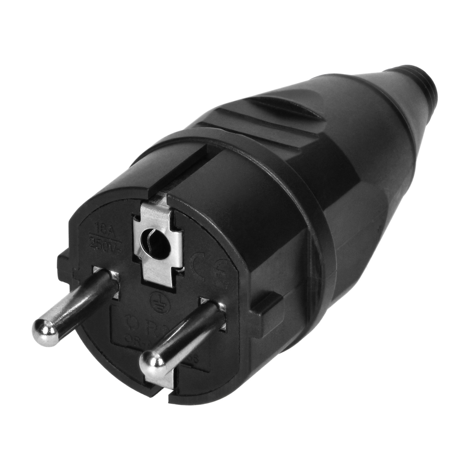 Werkstattstecker 2p+z Uni-schuko, Schwarz - On-13256