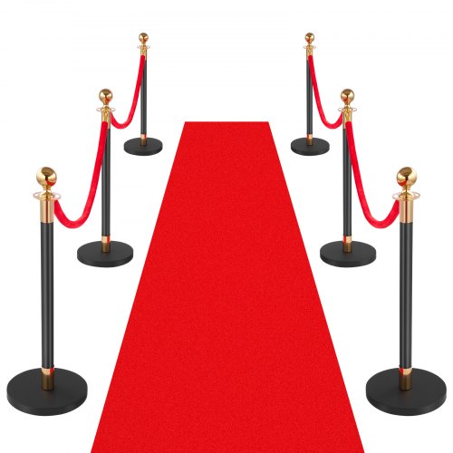 Absperrpfosten 6-teilig, Personenleitsystem Set Mit Rotem Teppich (10 M) & 4 Roten Samtseilen (1,5 M), Absperrständer Mit Nachfüllbarem Sockel Für Konzerte Ausstellungen Hotels Kinos (schwarz)