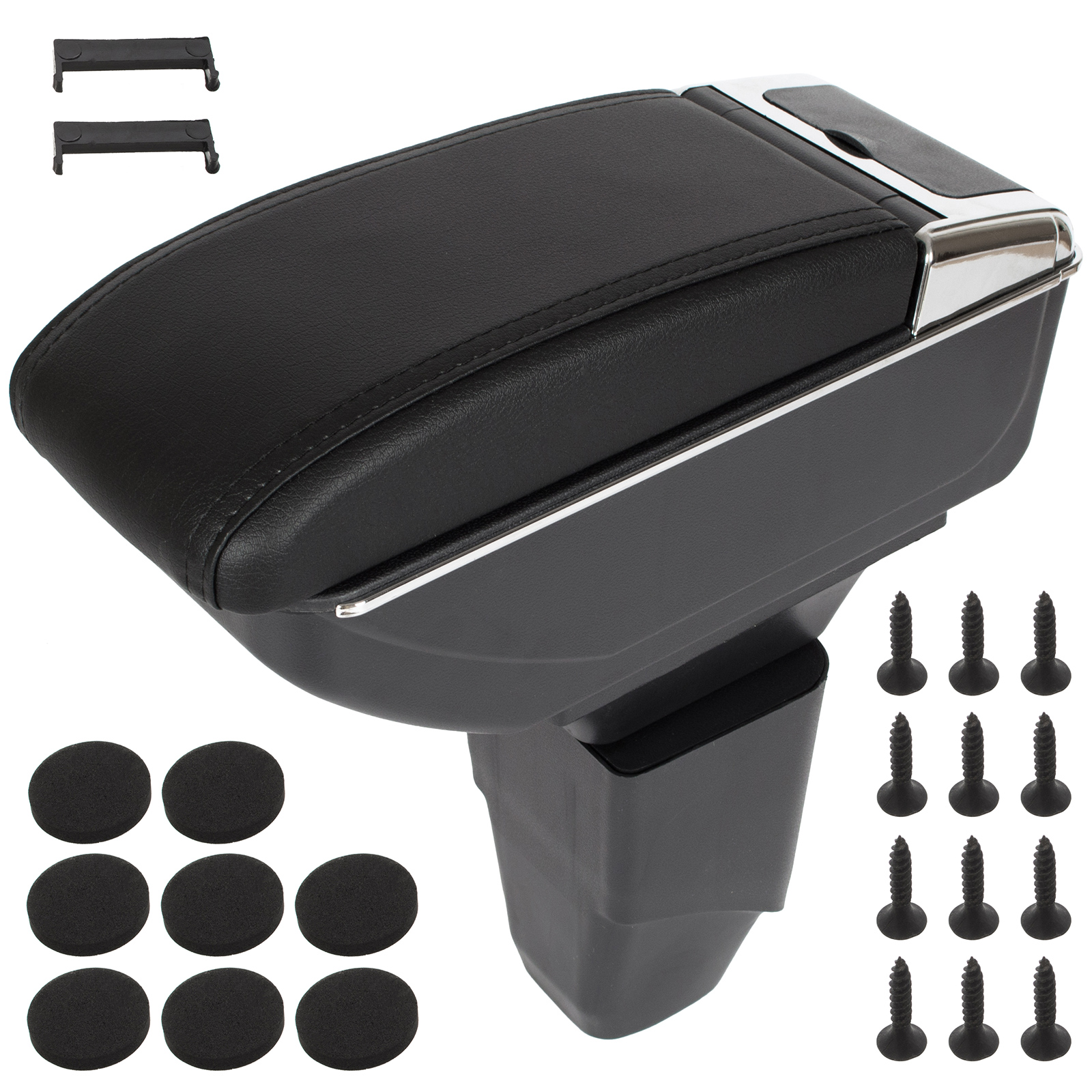 Peugeot 206 98-12 Armlehne Mit Ablagefach, Schwarzes Kunstleder + Montagesatz
