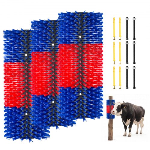 Kratzbürste 43x19 Cm, Viehbürste 3 Stk. Inkl. 12 Schrauben, Rinderkratzer Zur Linderung Von Rückenjucken, Massage-& Pflege-kratzwerkzeug Für Pferde, Rinder, Schafe & Schweine, Blau&rot