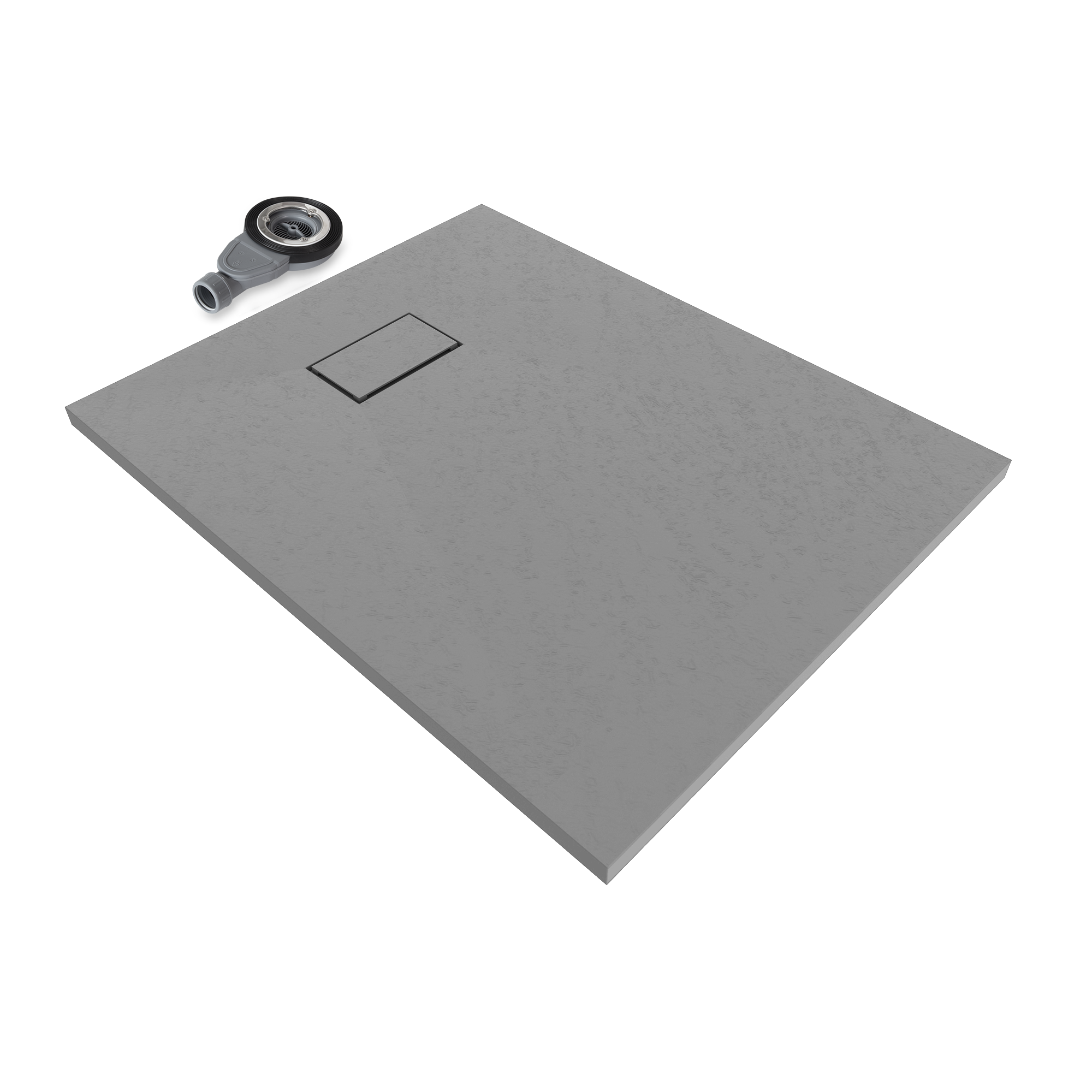 I-flair Graue Smc Duschwanne – 26 Mm Flach Inkl. Ablaufgarnitur Mit Deckel 100x70 Cm