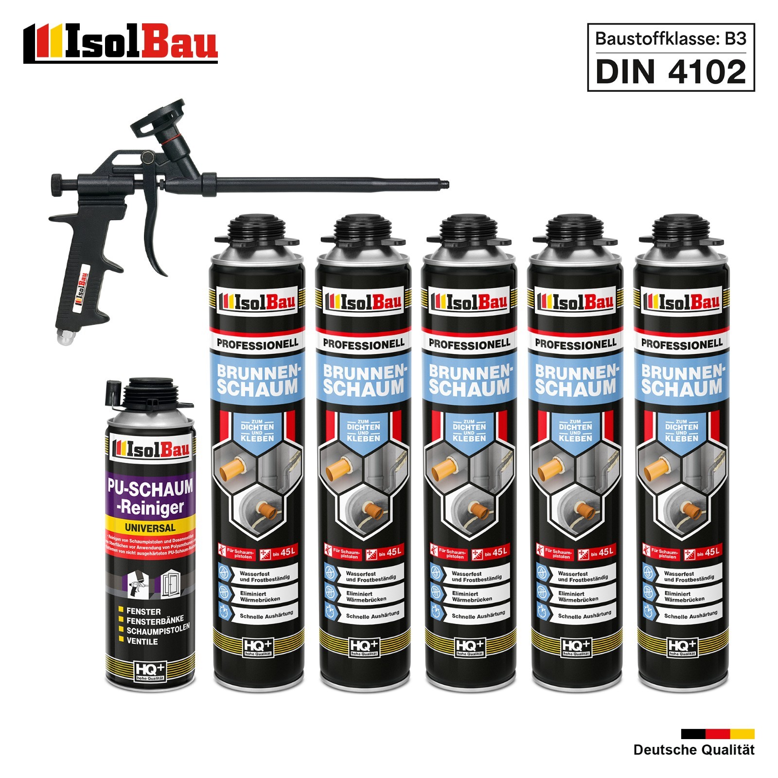 Brunnenschaum 5 X 750ml Bauschaum 1 X Reiniger Schaum Pistole Montageschaum