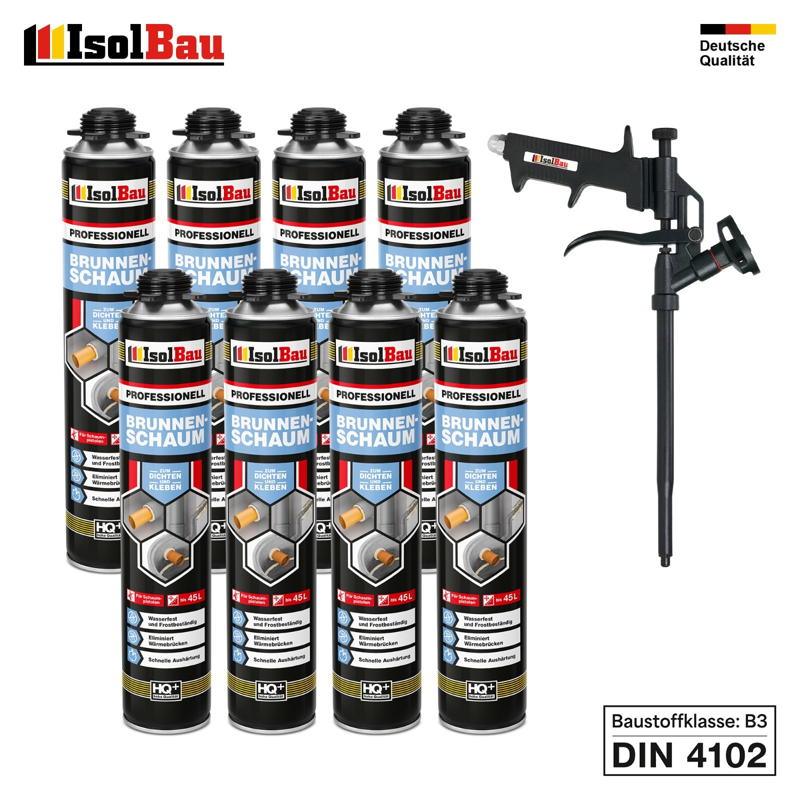 Brunnenschaum 8 X 750ml Bauschaum 1x Teflon Pistole Pistolenschaum Montageschaum
