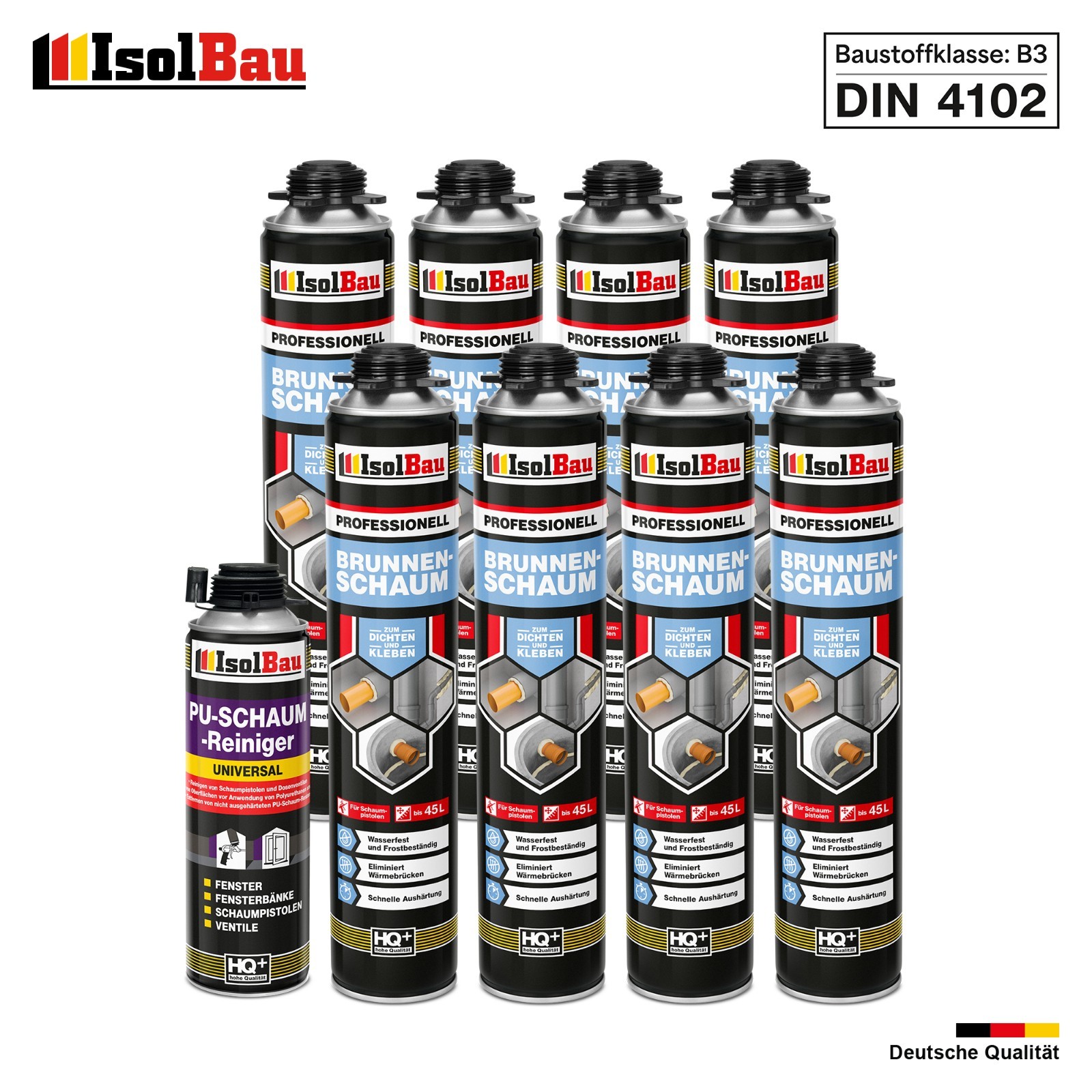Brunnenschaum 8 X 750ml Bauschaum 1 X Reiniger Pistolenschaum Montageschaum