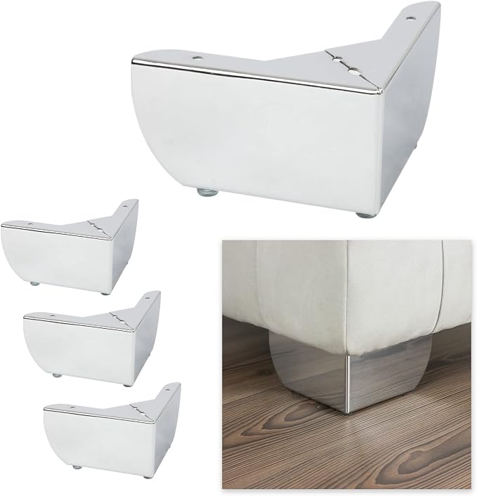 Set Mit 4 Metallbeinen + 16 Schrauben Oberfläche: Chrom Maße: 8,5 X 15 X 15 Cm Beine Und Füße Für Sofas, Möbel, Schränke Und Einrichtungsgegenstände