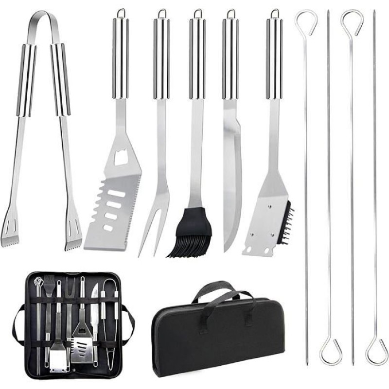 Juauo 11-teiliges Professionelles Edelstahl-grillzubehörset - Grillutensilien Mit Silberner Tasche - 11-teilig