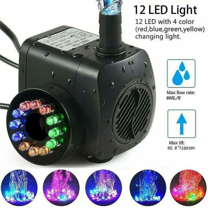 15w 800l/h Springbrunnenpumpe, Teichpumpe, Gartenpumpe, Springbrunnenpumpe Mit 12 Leds.