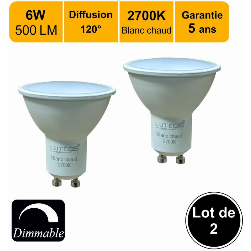 2er-pack Gu10 6w 500lm 2700k Dimmbare Led-lampen - 5 Jahre Garantie