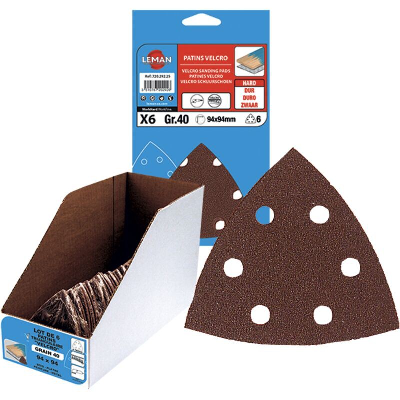 Leman - 50 Delta-dreieck-schleifblätter Mit Klettverschluss Und 6 Löchern, 95x95x95mm, Körnung 80