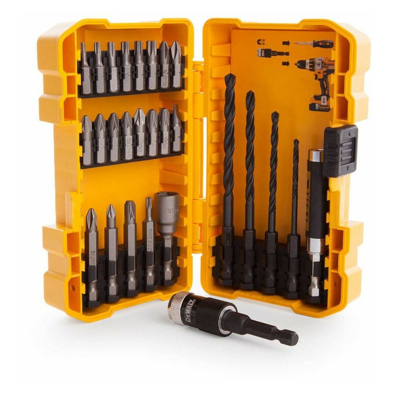 Dewalt – 27-teiliges Schraubendreher-bit-set – 2 Magnetische Bits – Phillips-, Pozidriv- Und Torx-bits – 1/4"-bohrer Ø 3 Bis 6 Mm – 10-mm-steckschlüssel – Dt71700