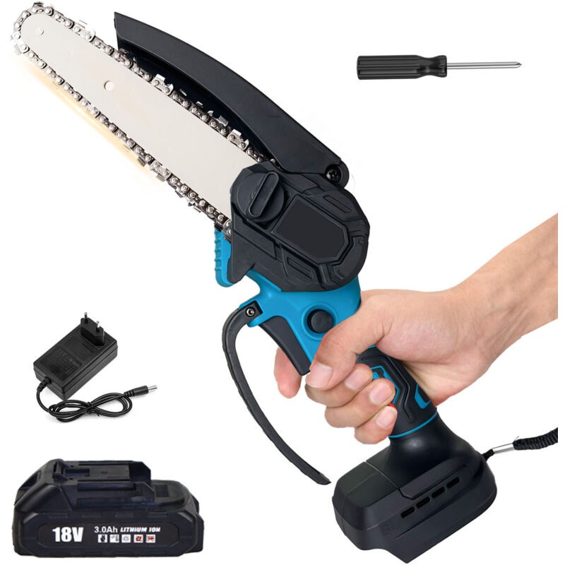 6-zoll-akku-minikettensäge, Elektrische Kettensäge Mit Akkubetrieb, 1 X 3,0-ah-akku + Ladegerät, Kompatibel Mit Makita-ladegeräten, Kettensäge Zum Schneiden Von Bäumen Und Holz.