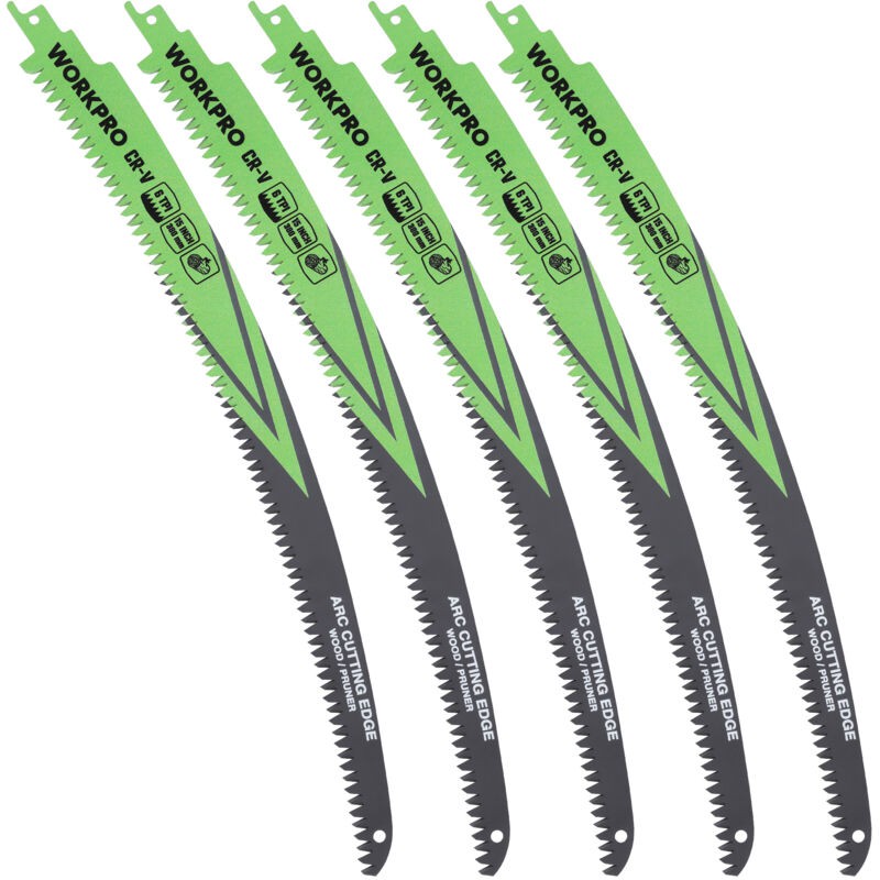 Set Mit 5 Säbelsägeblättern (380 Mm), Japanische Zahnung, Gewölbte Schneide, 6 Zähne Pro Zoll, Ideal Zum Holzschneiden